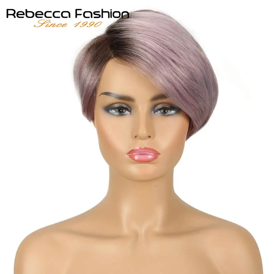 Rebecca L Part Lace Human Hair Wigs For Black Women Peruvian Remy Straight Hair Ombre Lace Wig Fashion Short wigs free shipping