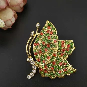 

100pcs/ 50mm Wedding Clothes Party Pretty Gold Tone Butterfly Green Red Rhinestone Crystal Animal Pin Brooch