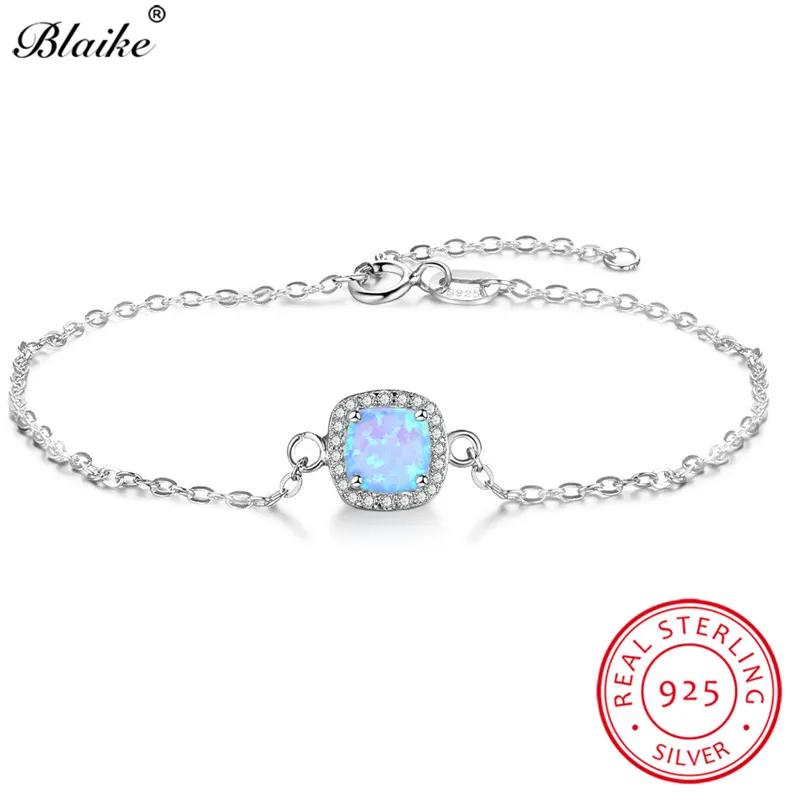 Браслет Blaike из серебра 925 пробы с голубым огненным опалом|Гибкие и жесткие