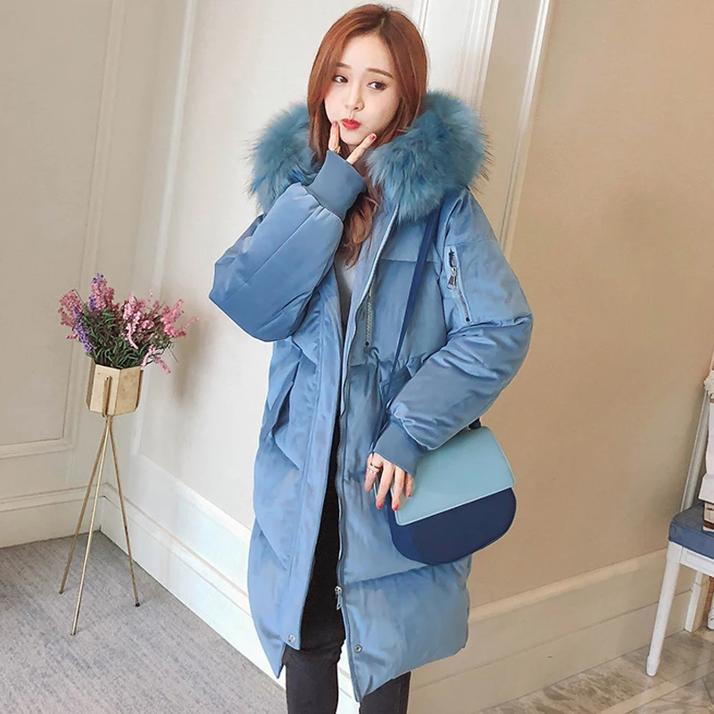 Gold Velvet Parka Bubble Coat Thick Warm Womens Coats Winter Fur Parka Puffer Jacket Fur Collar Lolita Doudoune Femme Hiver