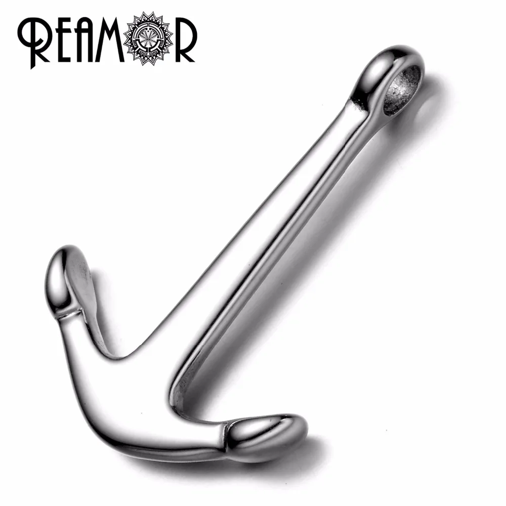 REAMOR 316L из нержавеющей стали простой серебряный цвет якорь кожаный браслет