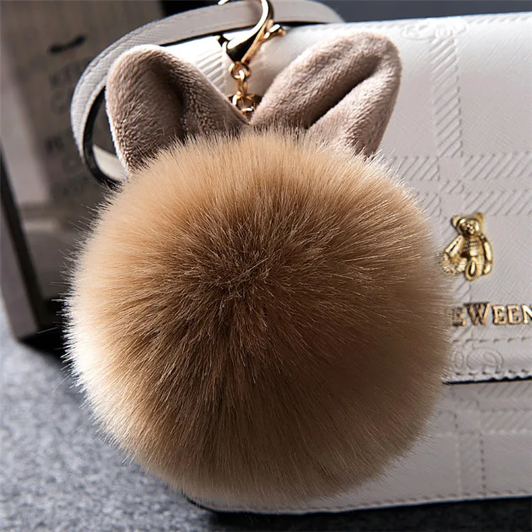 2017 Fur Pom Pom Keychain Fake Rabbit fur ball key chain porte clef pompom de fourrure pompon Bag Charms bunny keychain Keyring 36