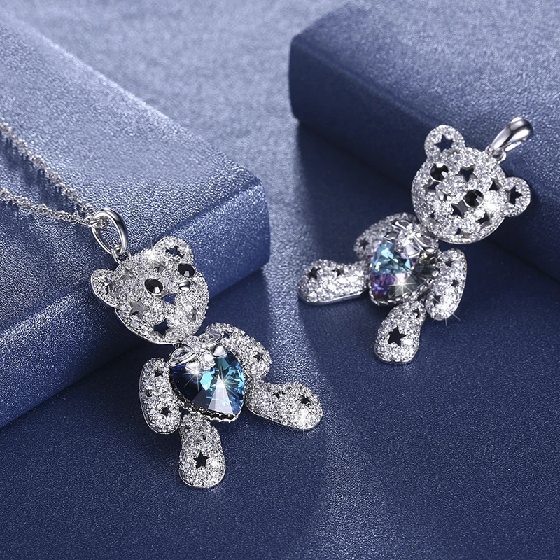 LEKANI кристаллы от SWAROVSKI животных Ювелирные изделия Макс медведь кулон ожерелья для женщин Подарки для девочек Роскошные Настоящее серебро 925