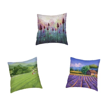 

Coastal Area Farmhouse Style Plant Landscape Cushion Cover Lavender Street Building 45X45Cm Home Office Decoration Pillowcase