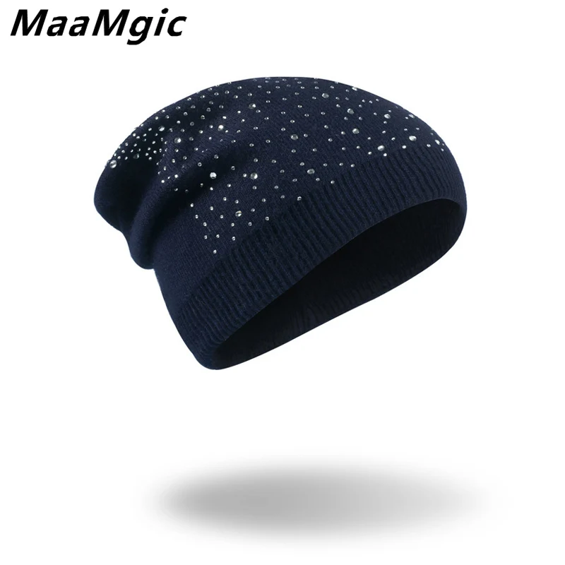 

Women's Winter Warm Diamond Hat Knitted Wool Beanie Female Fashion Skullies Casual Outdoor Girl Ski Caps Thick Warm Hat for Wome