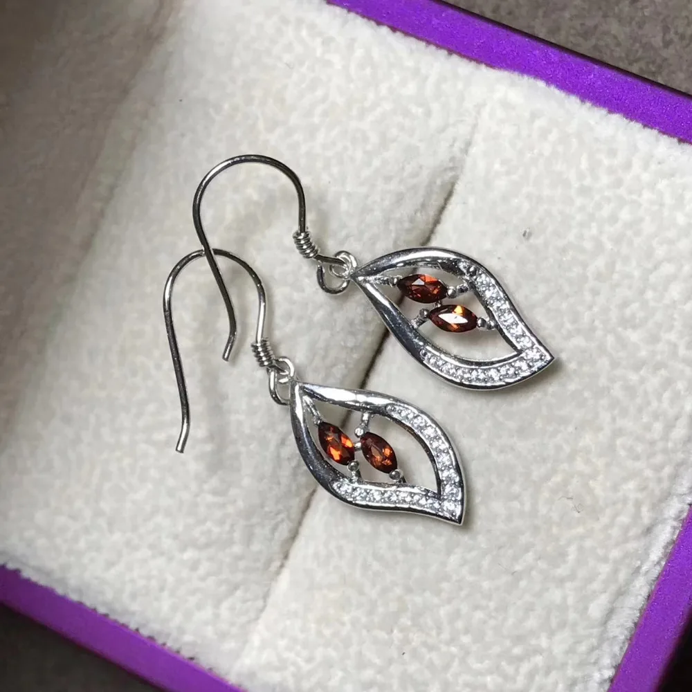 

Natural red garnet gem drop earrings 925 silver natural gemstone earrings Elegant delicate leaves women gift party fine jewelry