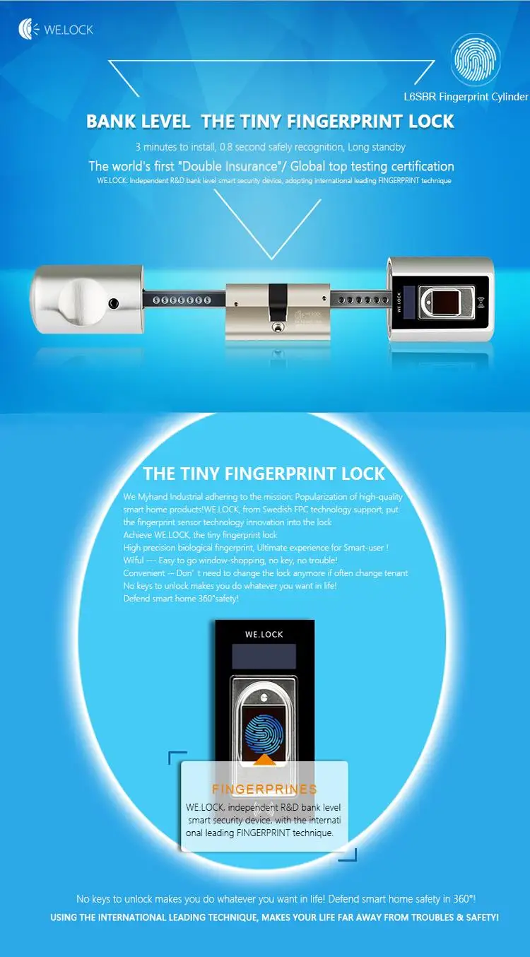 Усовершенствованный умный дверной замок с отпечатком пальца двусторонний биометрический замок с отпечатком пальца