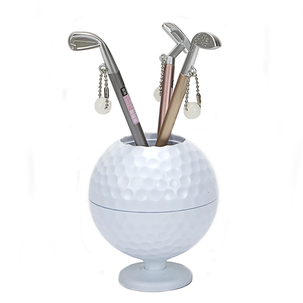 

Golf Gift Mini Golf ball Pen Holder Creative Pen Container with Three Golf Club Shape Ballpoints free shipping