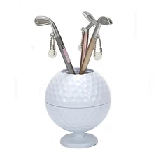 Golf Gift Mini Golf ball Pen Holder Creative Pen Container with Three Golf Club Shape Ballpoints free shipping