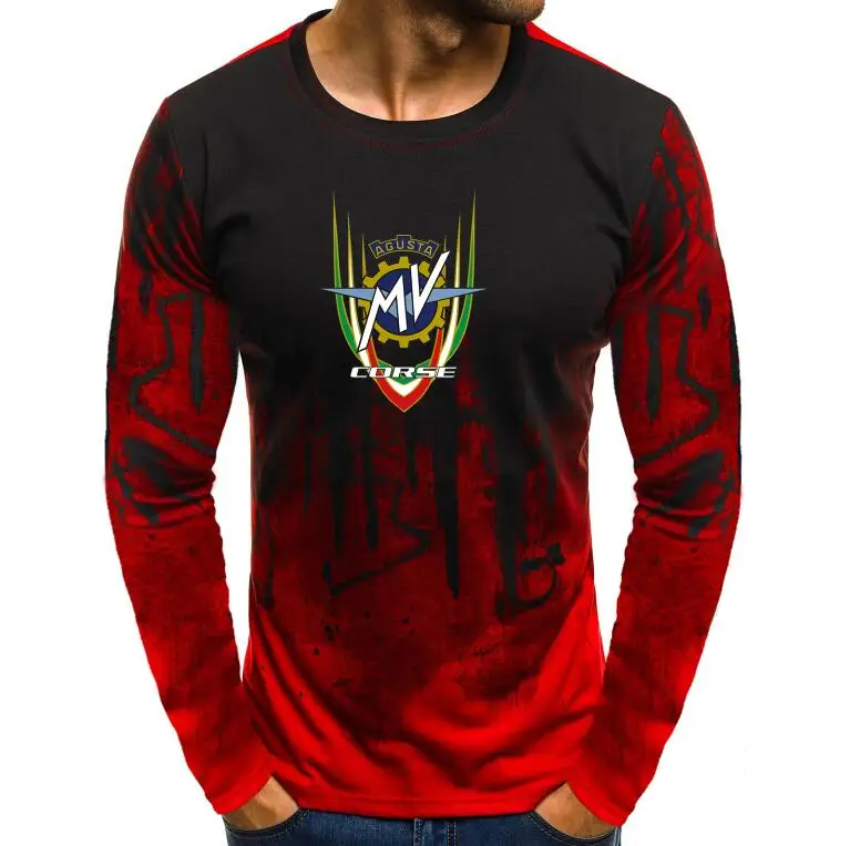 Autumn Long-Sleeve T shirt Men Gradient Color MV Agusta Corse Print Fitness Tee Shirt Top Casual Hiphop Streetwear tshirt |