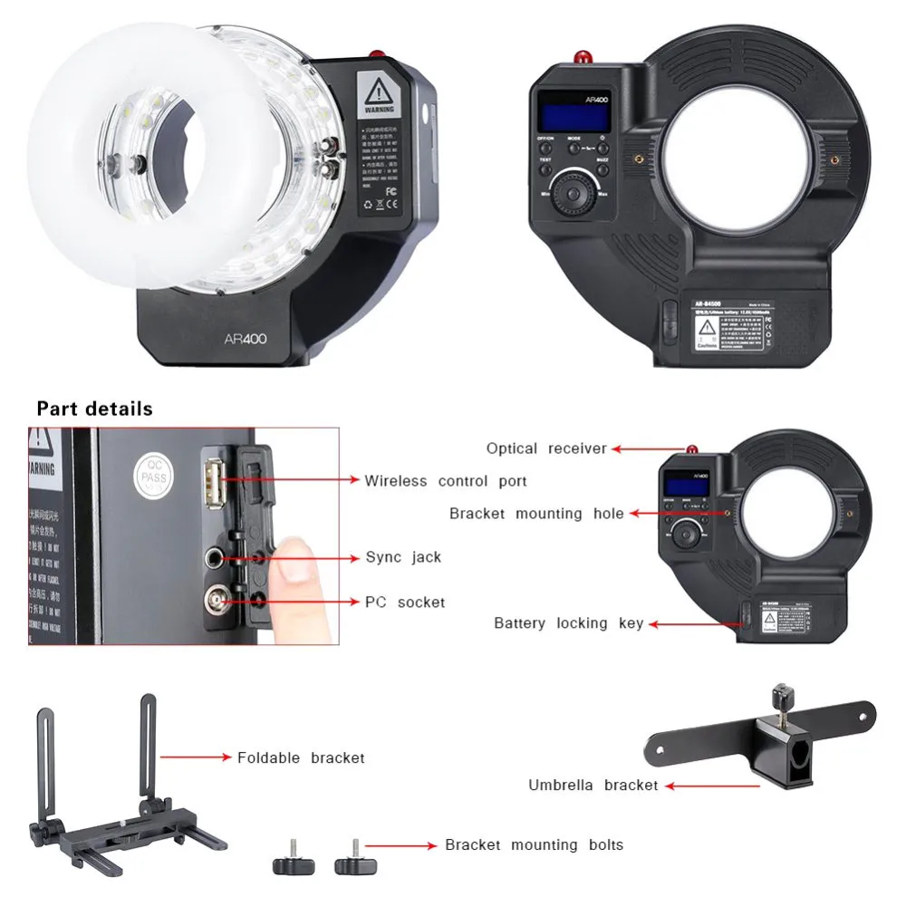 Godox AR400 400 W Li-Ion Батарея ЖК-дисплей Панель мощное светодиодное кольцо-вспышка для макросъемки Speedlite видео свет комплект