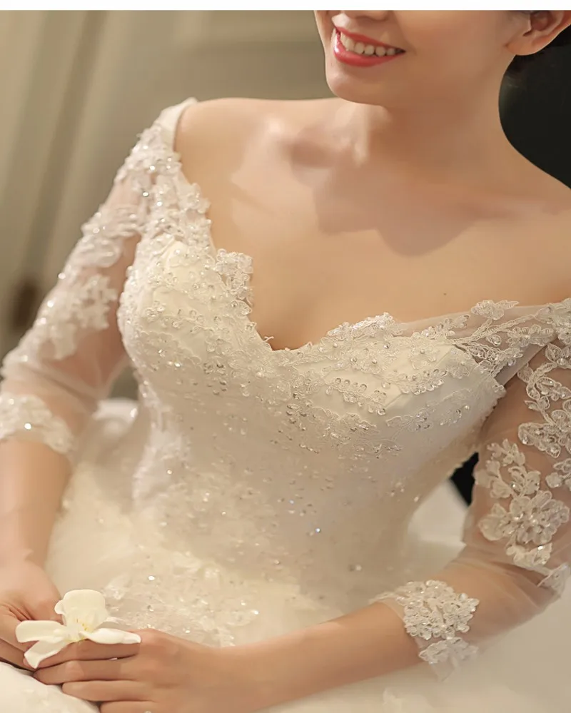 Vestido-de-noiva-Ball-Gown-3-4-Sleeves-Wedding-Dress-Cap-Sleeve-Royal-Tail-Luxury-Wedding (4)