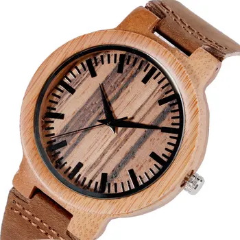 

Men's Bamboo Wooden Wristwatches With Genuine Leather Band Luxury Wood Watches for Men as Gifts Item Hour