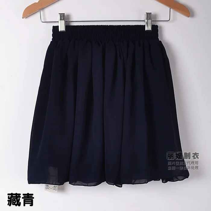 navy blue Женские юбки, новинка, двойная шифоновая плиссированная большая свободная мини-юбка, Vestidos De Festa, Новое поступление, летняя Женская высокая талия - Цвет: navy blue