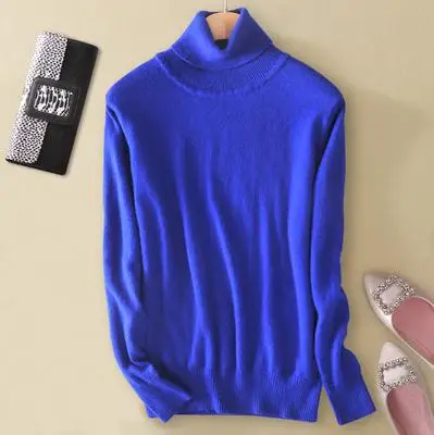 Новинка, осенне-зимний плотный свитер из кашемира, шерстяной женский свитер с высоким воротником, однотонный тонкий свитер с длинными рукавами - Цвет: Gemstone blue