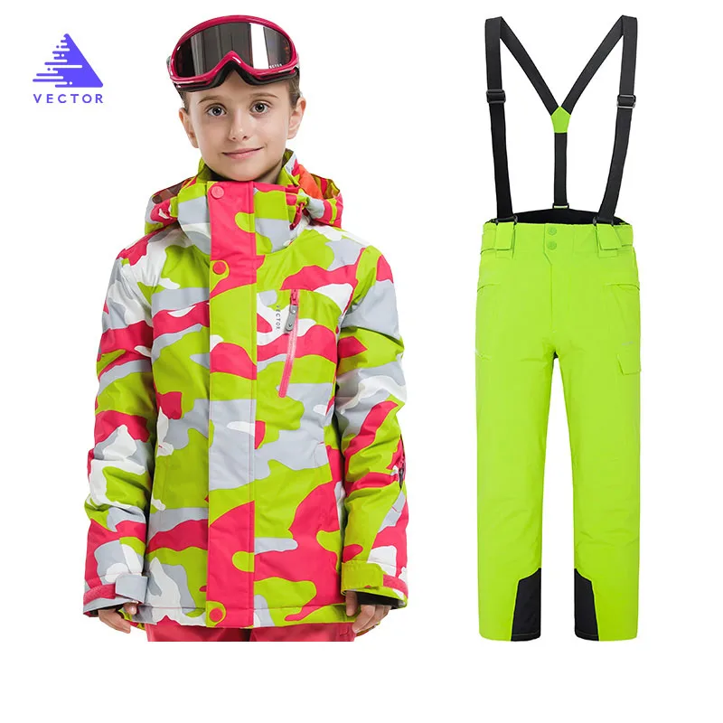 Girl Ski Suit Waterproof Windproof Hooded Jacket and Pant High Quality Kids' Winter Snow Girls Clothes Outdoor-20-30 Degree