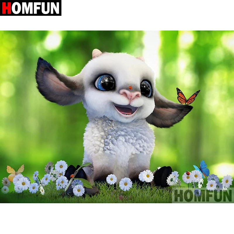 

HOMFUN 5D DIY Diamond Embroidery Full Display "Cartoon sheep" Diamond Painting Square/Round Rhinestones Decor Art A08562