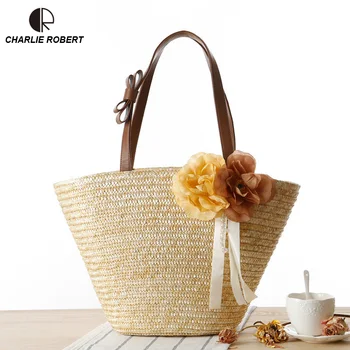 

Elegent Flowers Straw Bags Women New Summer Rattan Bag Handmade Woven Beach Top-Handle Bag Casual Tote Bohemia Handbag Bali Box