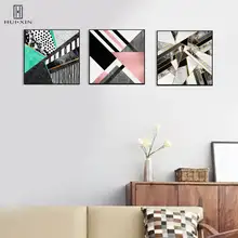 Modern Geometric HD Pattern Unframed Decorative Canvas Paintings Shapes Various Colored Triangles Mixed Images For Foyer Decor sunset horses pattern unframed decorative canvas paintings