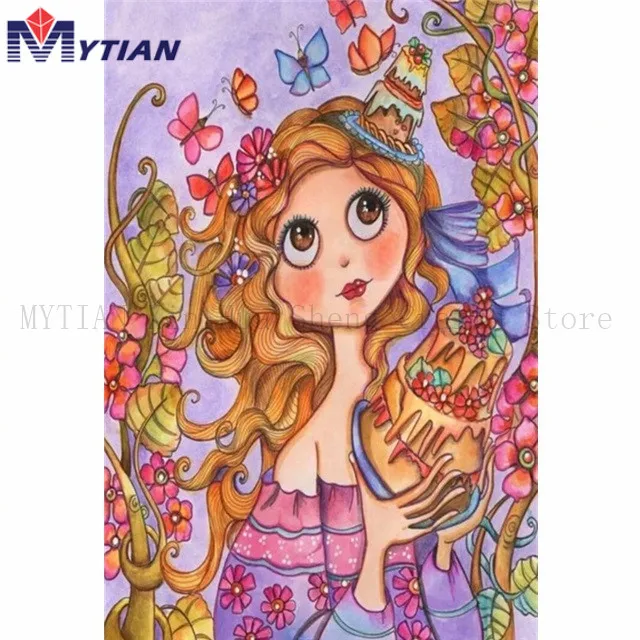 18100522B Pretty Anime Fairytale Princess,Cake,Flowers,5d Diamond Painting Art Kit,MYTIAN DIY Diamond Embroidery Mosaic Water Drill Paint