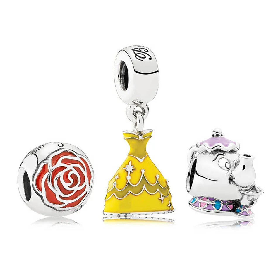 

Authentic 925 Sterling Silver Bead Beauty and the Beast Gift Set Charm Fit Pandora Bracelet Bangle Jewelry
