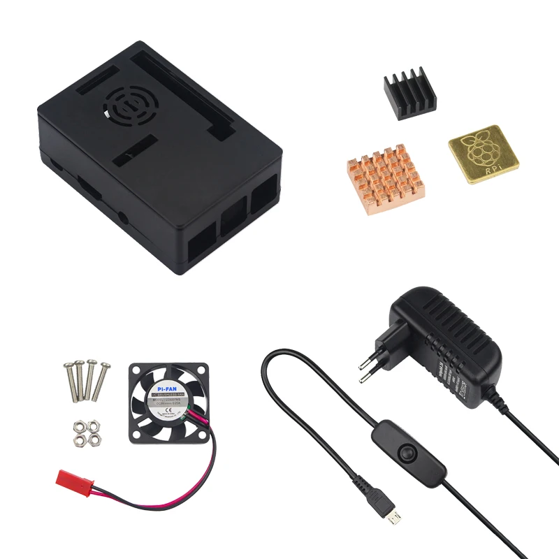 Для Raspberry Pi 3 ABS пластиковый кейс+ адаптер питания+ Вентилятор Кулер+ радиатор для Raspberry Pi 3 Model B 3B Plus