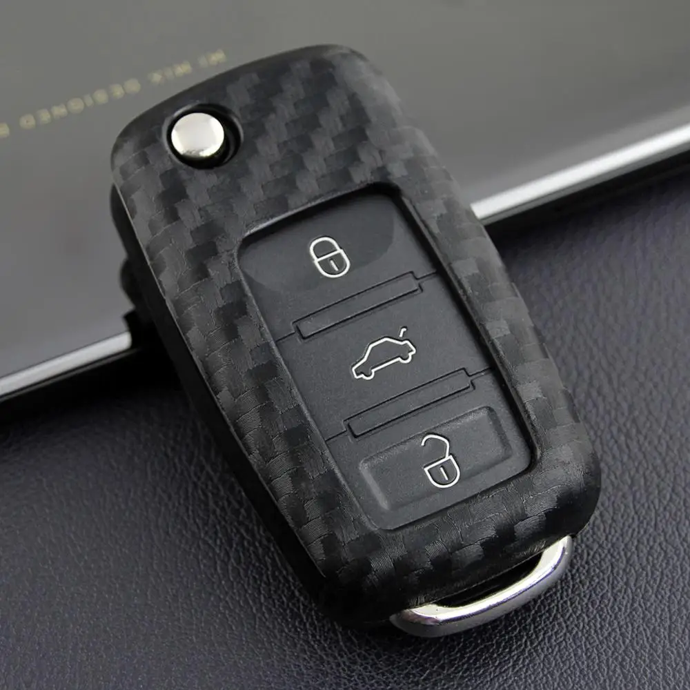 

1pcs Carbon Fiber Car Key Protection Cover For Volkswagen Polo Golf 7 mk7 Tiguan for Skoda Octavia Kodiaq Karoq
