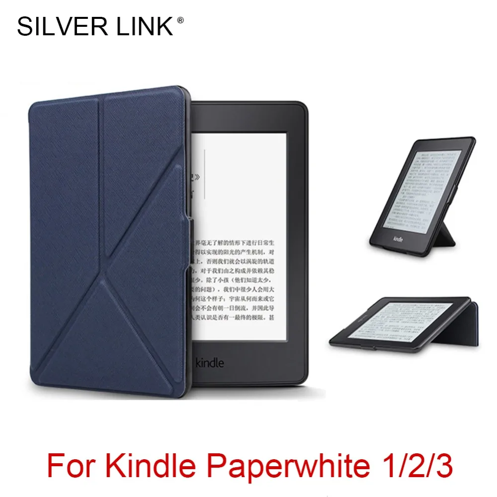 Серебряные цепи Kindle Paperwhite 1/2/3 складной чехол PU Искусственная кожа подставка Smart Cover для Amazon читалка Авто Режим сна/Пробуждение Shell