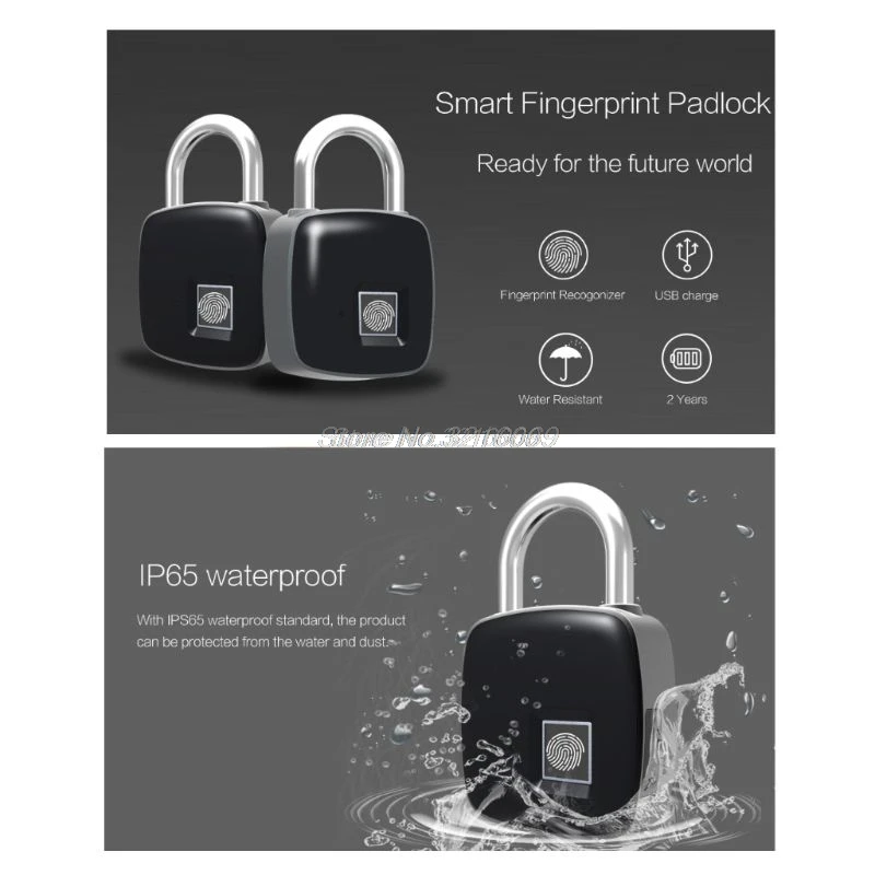 

Fingerprint Padlock Smart Fingerprint Lock IP66 Waterproof Dustproof Design Keyless Anti-theft Padlock Suitcase Door Lock