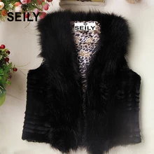 Korean Black Rabbit Hair Fur Gilet Faux Women Short Knitted Fur Vest Of Fox Natural Slim Mink Fur Winter Coat Waistcoat Jacket 