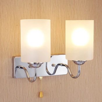 

E27 Stainless Steel 1/2 Lights Wall Lamp Glass Shade Wall Sconce Light Bedside Light for Bedroom Porch Hotel Pull Chain Switch