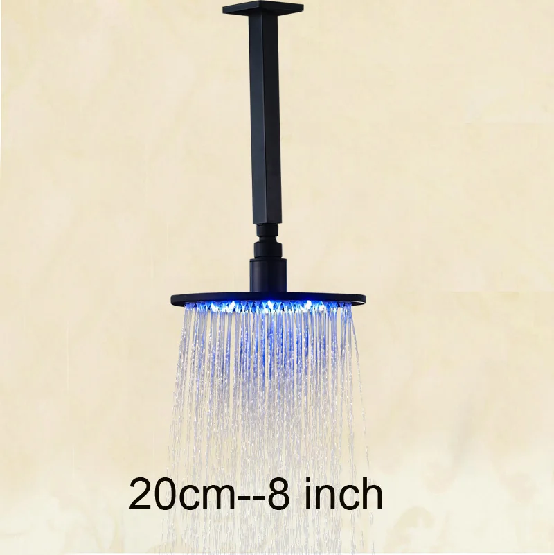Ceiling Mount LED Color Changing Rainfall Shower Head 8 inch Brass