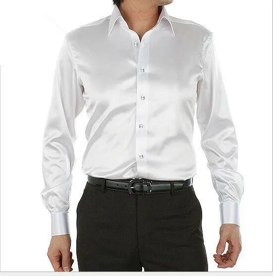 Весна осень стиль мужские белые шелковые рубашки для смокинга размера плюс S-5XL Мужская рубашка с длинным рукавом для мужчин