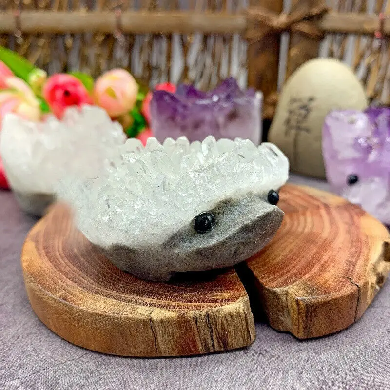 Drop Shipping 2 Kinds White Purple Crystal Hedgehog Cluster Carved Handmade Crystal Animal Gemstones Natural Drop Shipping 2 Kinds White Purple Crystal Hedgehog Cluster Carved Handmade Crystal Animal Gemstones Natural