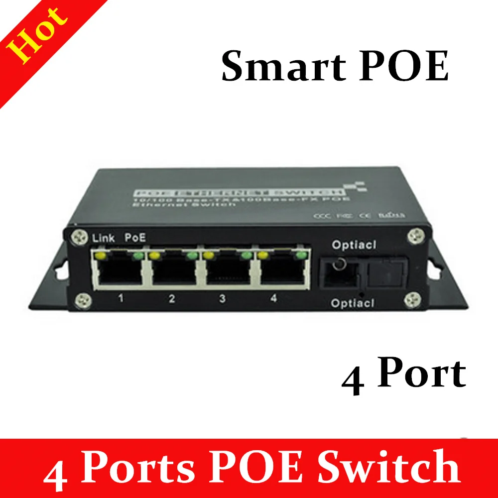 100 mega 1 light 4 Ports POE Switch fiber optic transceivers Single Mode Intelligent Identification font