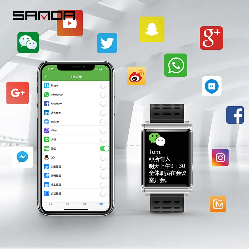 SANDA Bluetooth спортивные Смарт часы для мужчин монитор сердечного ритма фитнес трекер