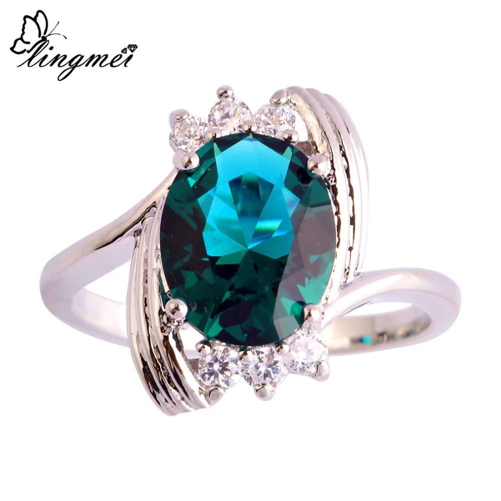 

lingmei Fashion Saucy Green White CZ Silver Color Ring Size 6 7 8 9 10 11 12 New Women Facile Design Jewelry Free Ship Wholesale