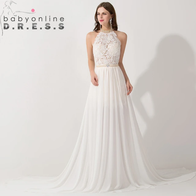 barato vestidos de novia largos 2017 de gasa con apliques de encaje