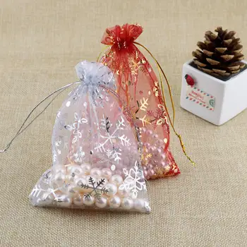

PKG011, Drawable Christmas White Silver/Red Gold Snow Organza Bags Jewelry Packaging Bags Wedding Party Gift Bags Pouches