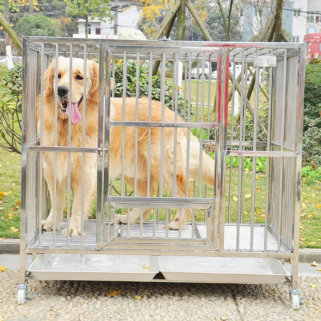 satinless steel super large dog cage with wheels Large medium sized dog
