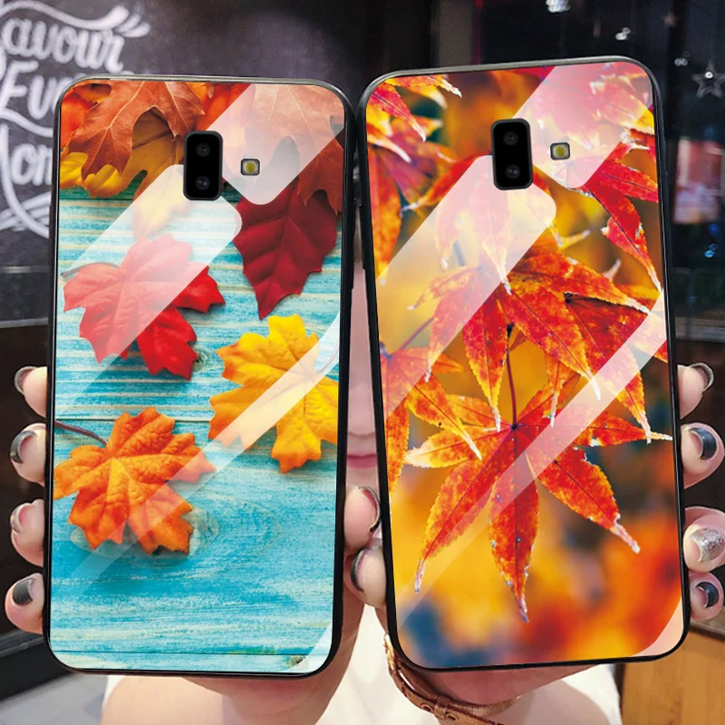 ForSamsung Galaxy J4 Plus 2018J415F Big Red Rose Glass Case Cover For Samsung J6+ J610F PC Back Covers J6 2018 Tempered Gla |
