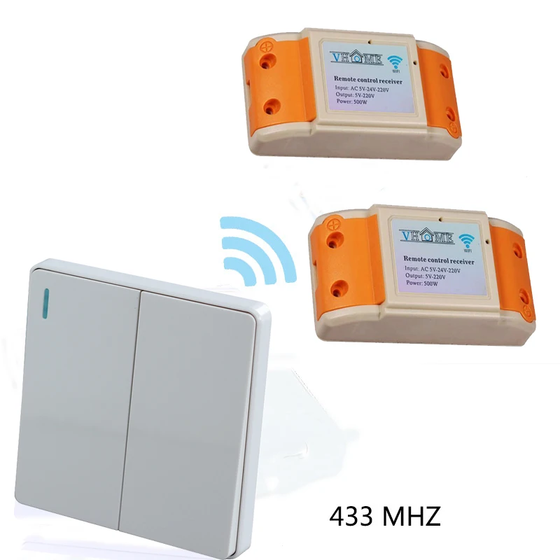 

Smart home Vhome RF 433MHZ 2gang 1 Way wireless Remote control WIFI receiver for Touch switches, garage doors, electric curtains