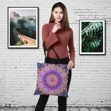 Западный стиль двухсторонний Западный элемент стиль печатных женщин большой льняной мешок для покупок сумки женщин плеча льняной мешок