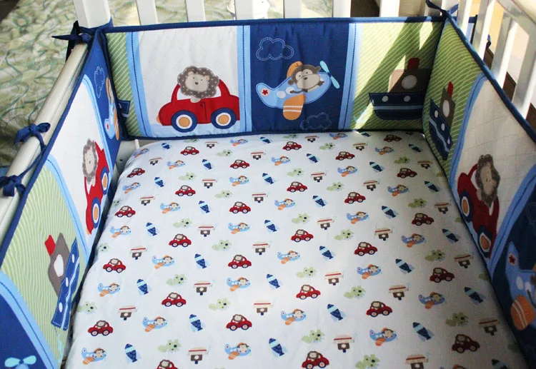 7pcs Embroidery Baby Bedding Set Boy Protetor De Berco Cot Quilt