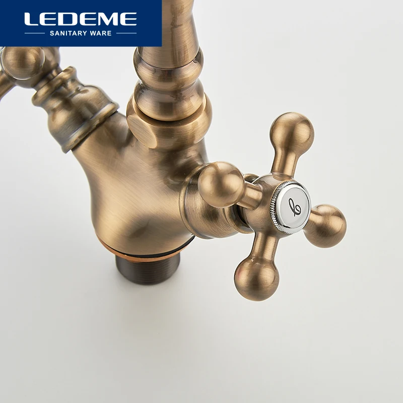 Online LEDEME Europa Stil Becken Küche Wasserhahn Insgesamt Messing Bronze Fertig Swivel Badezimmer Wasserhahn Mischbatterie Waschbecken Tap 360 Grad L4019C