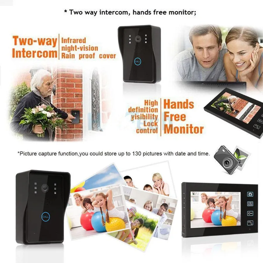 7" video door phone intercom system wireless wifi video doorbell 2 monitor door camera infared ir home apartment video doorphone indoor monitor