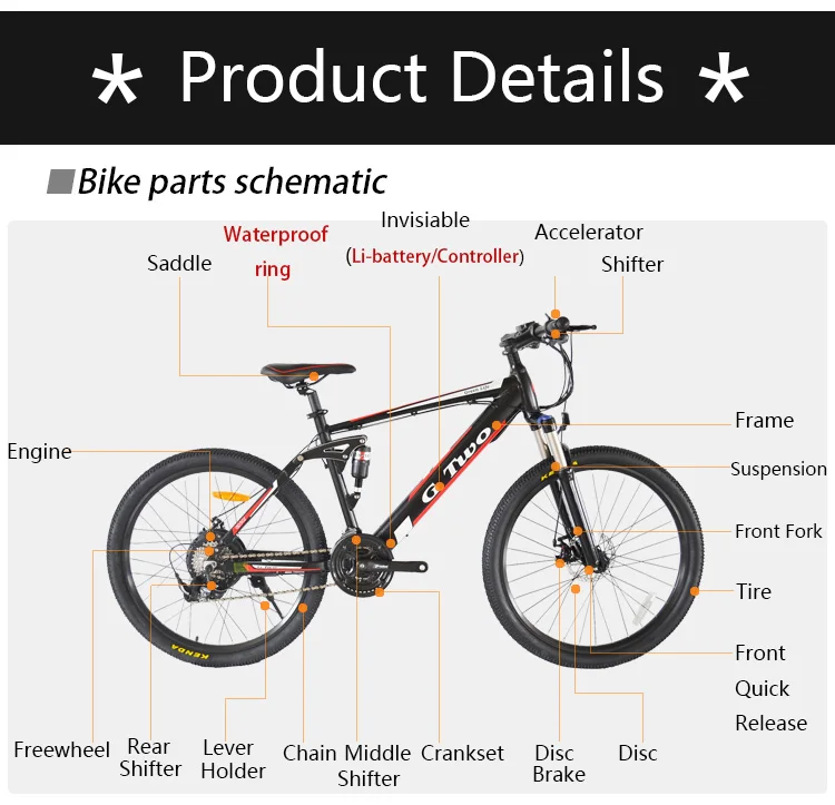 Excellent G Two 26inch 21Speed Magnesium Wheel Suspension Electric Bike Powerful Electric Mountain Bike Lithium Battery 250W 48V Super MTB 26
