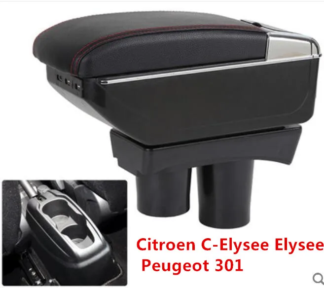 

BIG SPACE+LUXURY+USB armrest Storage content box stowing tidying FIT FOR Peugeot 301 NEW citroen c Elysee 2012-16