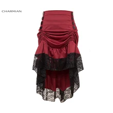 Charmian Женская винтажная викторианская готика юбка черная Цветочная кружевная гофрированная средневековая высокая низкая юбка сексуальные юбки с высокой талией