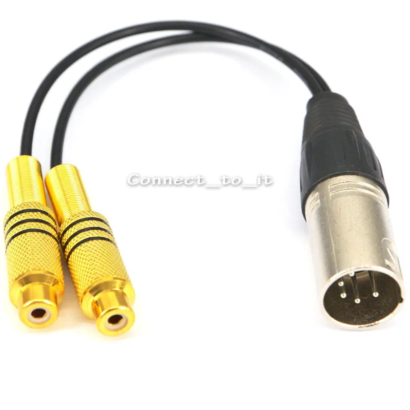 

10 Pieces 5-Pin XLR Male Cable to 2 Dual RCA Female Plug Audio Cable 20cm RG174 Cable